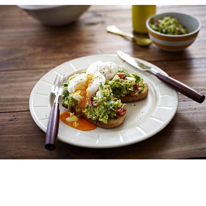 Poached Eggs with Avocado and Feta Smash on Sourdough